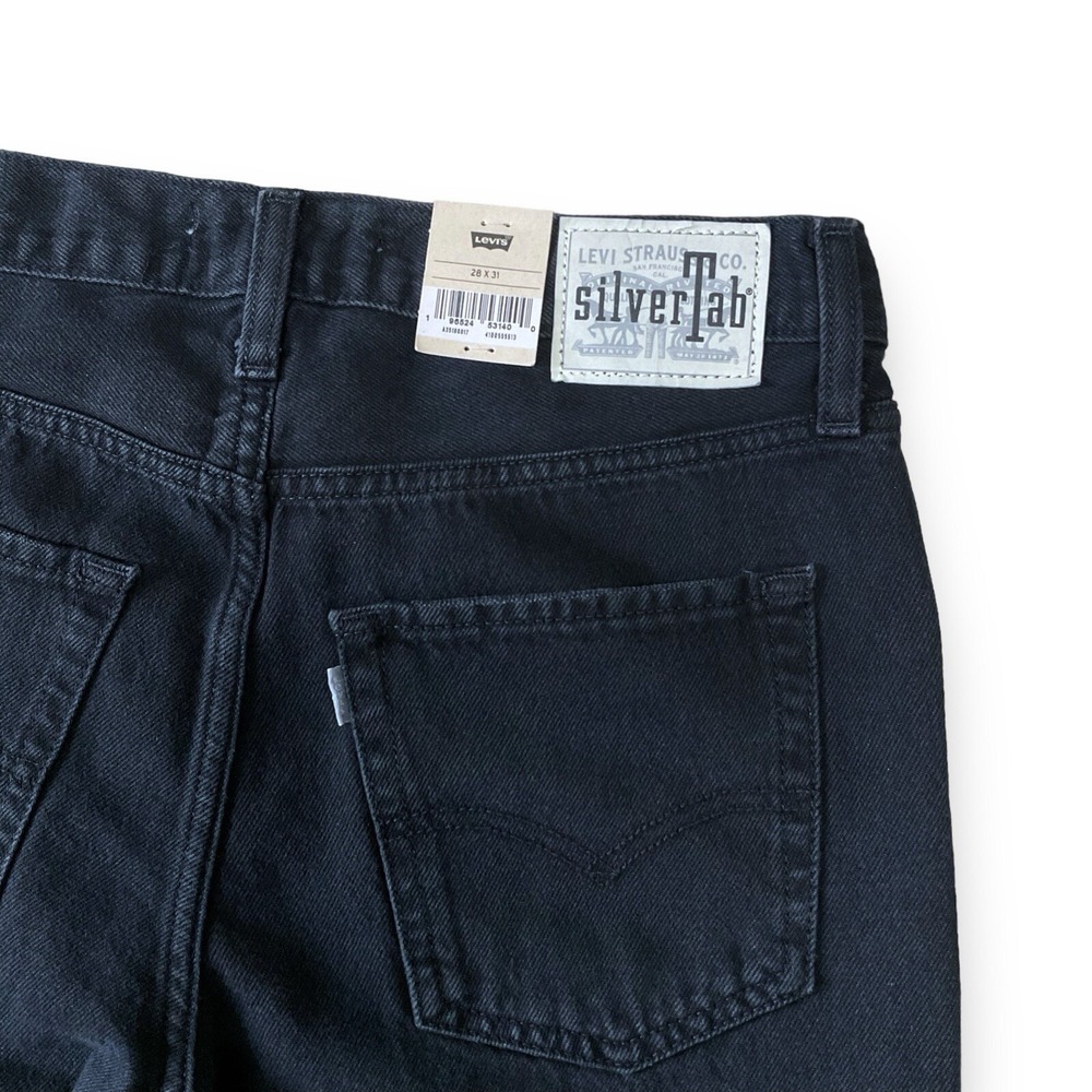Levis Silvertab Jeans Women 28 (30x30.5) Black Ripped 94 Baggy Straight NWT - Picture 7 of 11